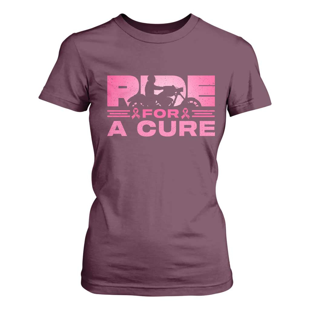 Breast Cancer Motorcycle T Shirt For Women Pink Ribbon Ride For A Cure TS10 Maroon Print Your Wear
