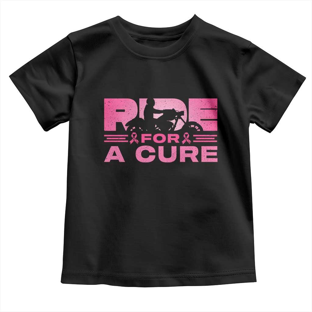 Breast Cancer Motorcycle Toddler T Shirt Pink Ribbon Ride For A Cure TS10 Black Print Your Wear
