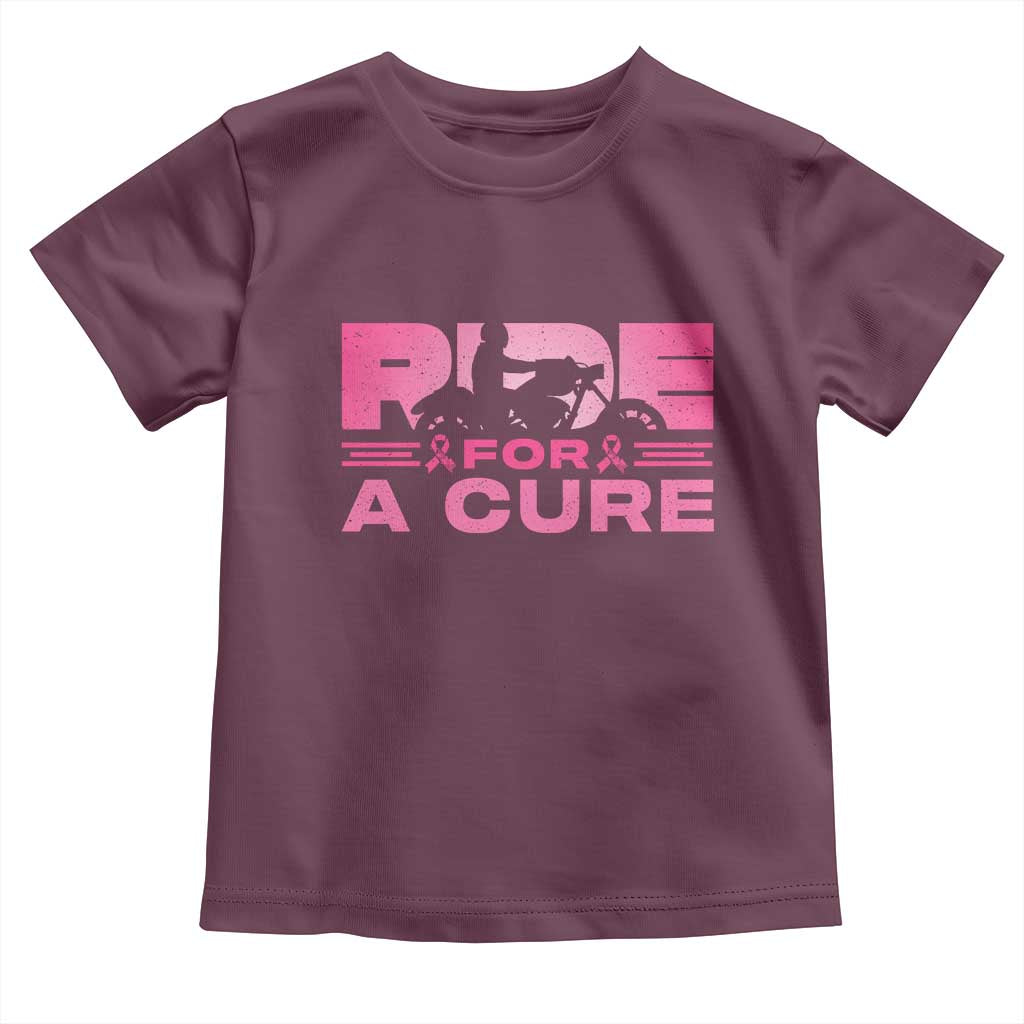 Breast Cancer Motorcycle Toddler T Shirt Pink Ribbon Ride For A Cure TS10 Maroon Print Your Wear