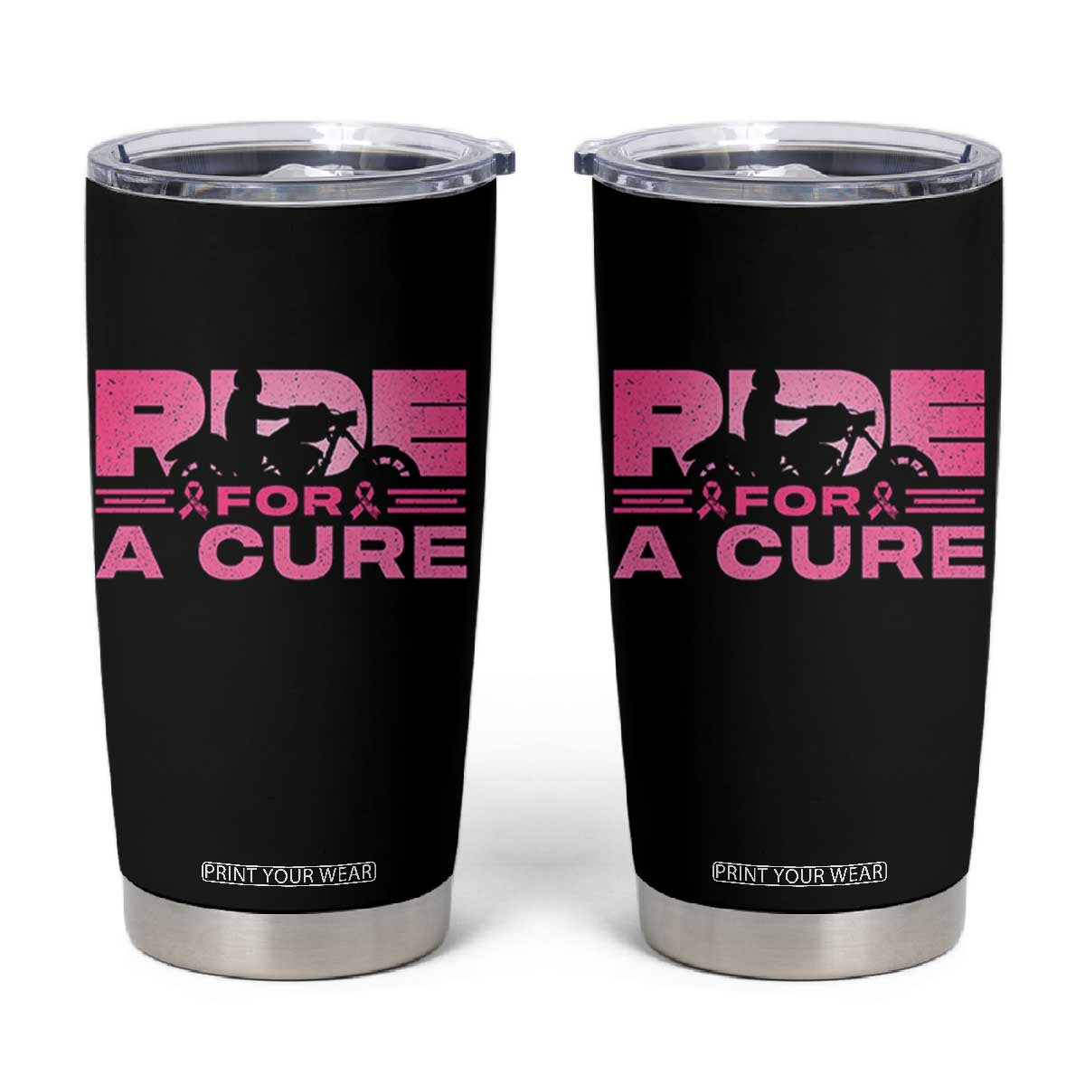 Breast Cancer Motorcycle Tumbler Cup Pink Ribbon Ride For A Cure TS10 Black Print Your Wear