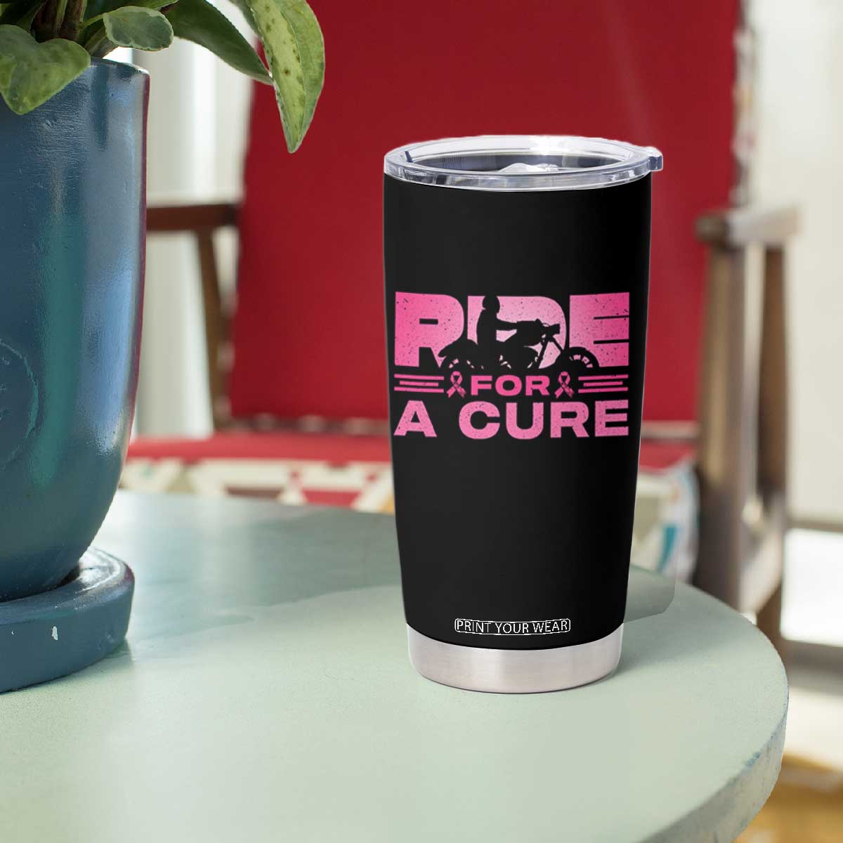 Breast Cancer Motorcycle Tumbler Cup Pink Ribbon Ride For A Cure TS10 Print Your Wear