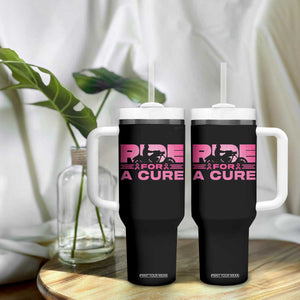 Breast Cancer Motorcycle Tumbler With Handle Pink Ribbon Ride For A Cure TS10 Print Your Wear