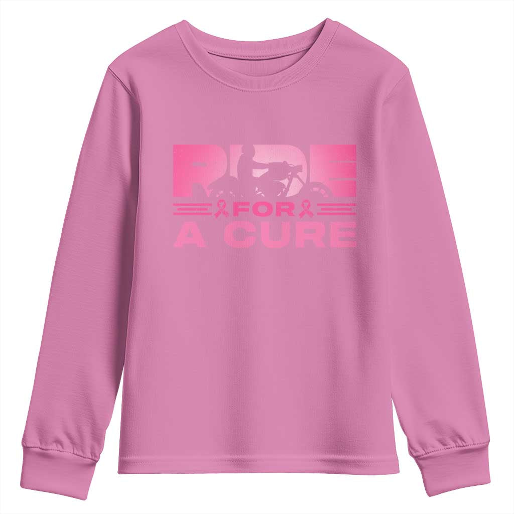 Breast Cancer Motorcycle Youth Sweatshirt Pink Ribbon Ride For A Cure TS10 Azalea Print Your Wear