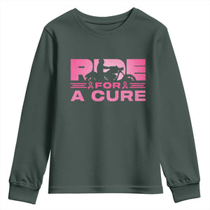 Breast Cancer Motorcycle Youth Sweatshirt Pink Ribbon Ride For A Cure TS10 Dark Forest Green Print Your Wear