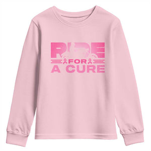 Breast Cancer Motorcycle Youth Sweatshirt Pink Ribbon Ride For A Cure TS10 Light Pink Print Your Wear