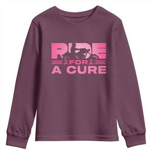 Breast Cancer Motorcycle Youth Sweatshirt Pink Ribbon Ride For A Cure TS10 Maroon Print Your Wear