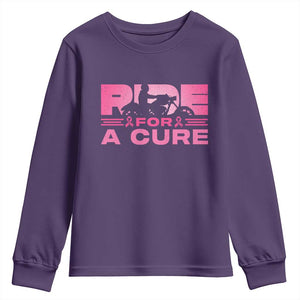 Breast Cancer Motorcycle Youth Sweatshirt Pink Ribbon Ride For A Cure TS10 Purple Print Your Wear