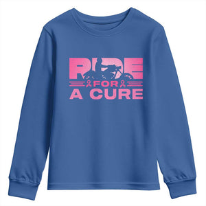Breast Cancer Motorcycle Youth Sweatshirt Pink Ribbon Ride For A Cure TS10 Royal Blue Print Your Wear