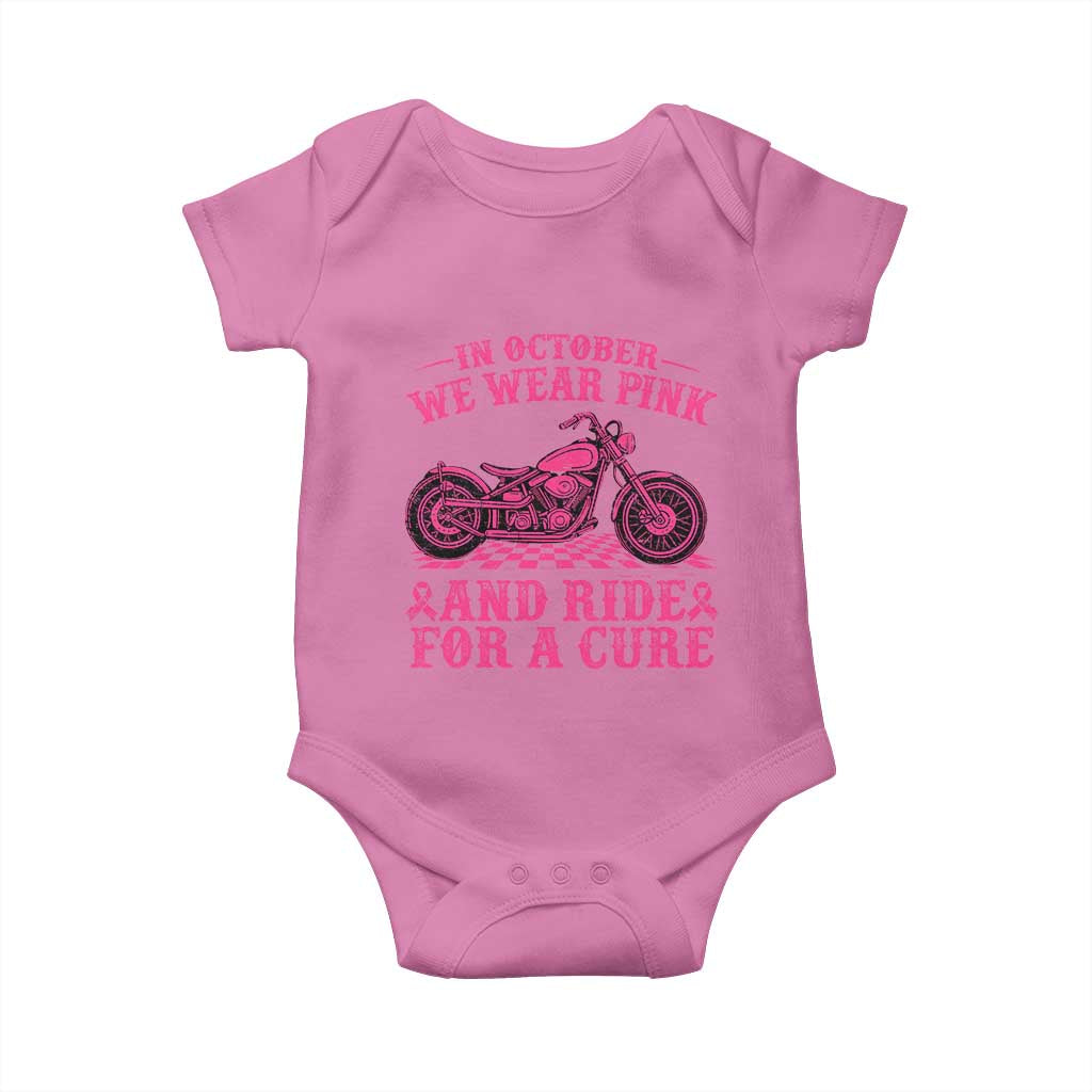 Breast Cancer Motorcycle Baby Onesie In October We Wear Pink Ride For A Cure TS10 Azalea Print Your Wear