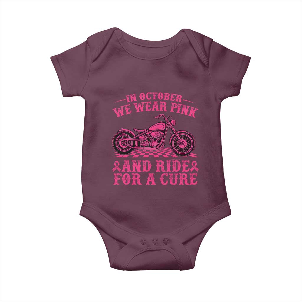 Breast Cancer Motorcycle Baby Onesie In October We Wear Pink Ride For A Cure TS10 Maroon Print Your Wear