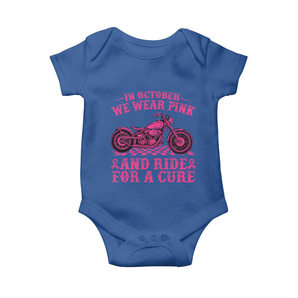 Breast Cancer Motorcycle Baby Onesie In October We Wear Pink Ride For A Cure TS10 Royal Blue Print Your Wear