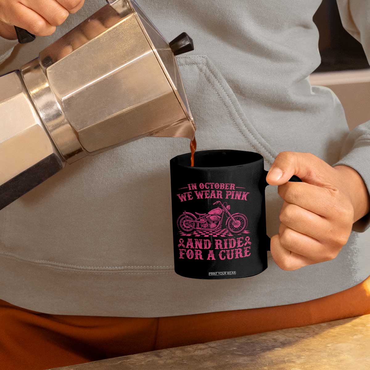 Breast Cancer Motorcycle Coffee Mug In October We Wear Pink Ride For A Cure TS10 Print Your Wear