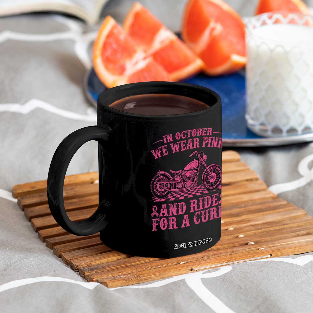 Breast Cancer Motorcycle Coffee Mug In October We Wear Pink Ride For A Cure TS10 Print Your Wear
