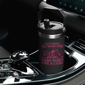 Breast Cancer Motorcycle Flip Straw Tumbler In October We Wear Pink Ride For A Cure TS10 Print Your Wear
