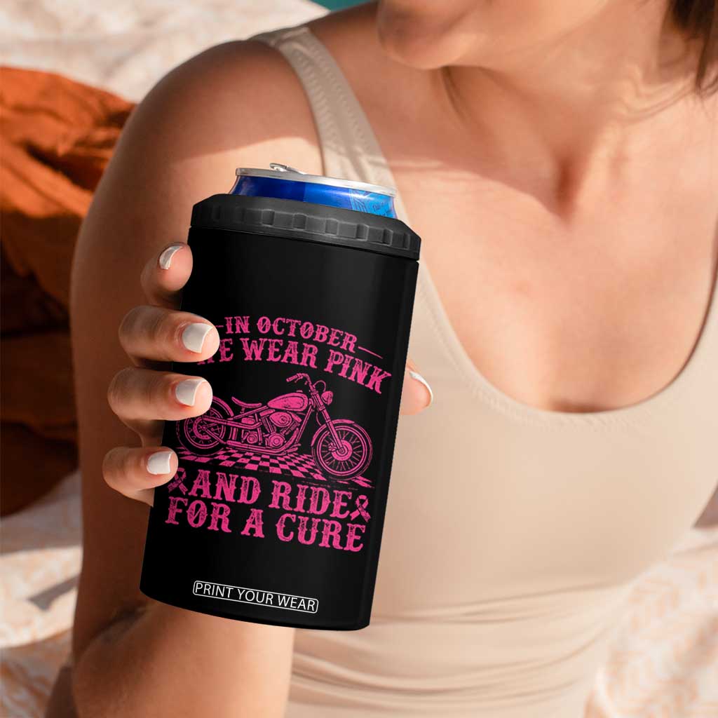Breast Cancer Motorcycle 4 in 1 Can Cooler Tumbler In October We Wear Pink Ride For A Cure TS10 Print Your Wear