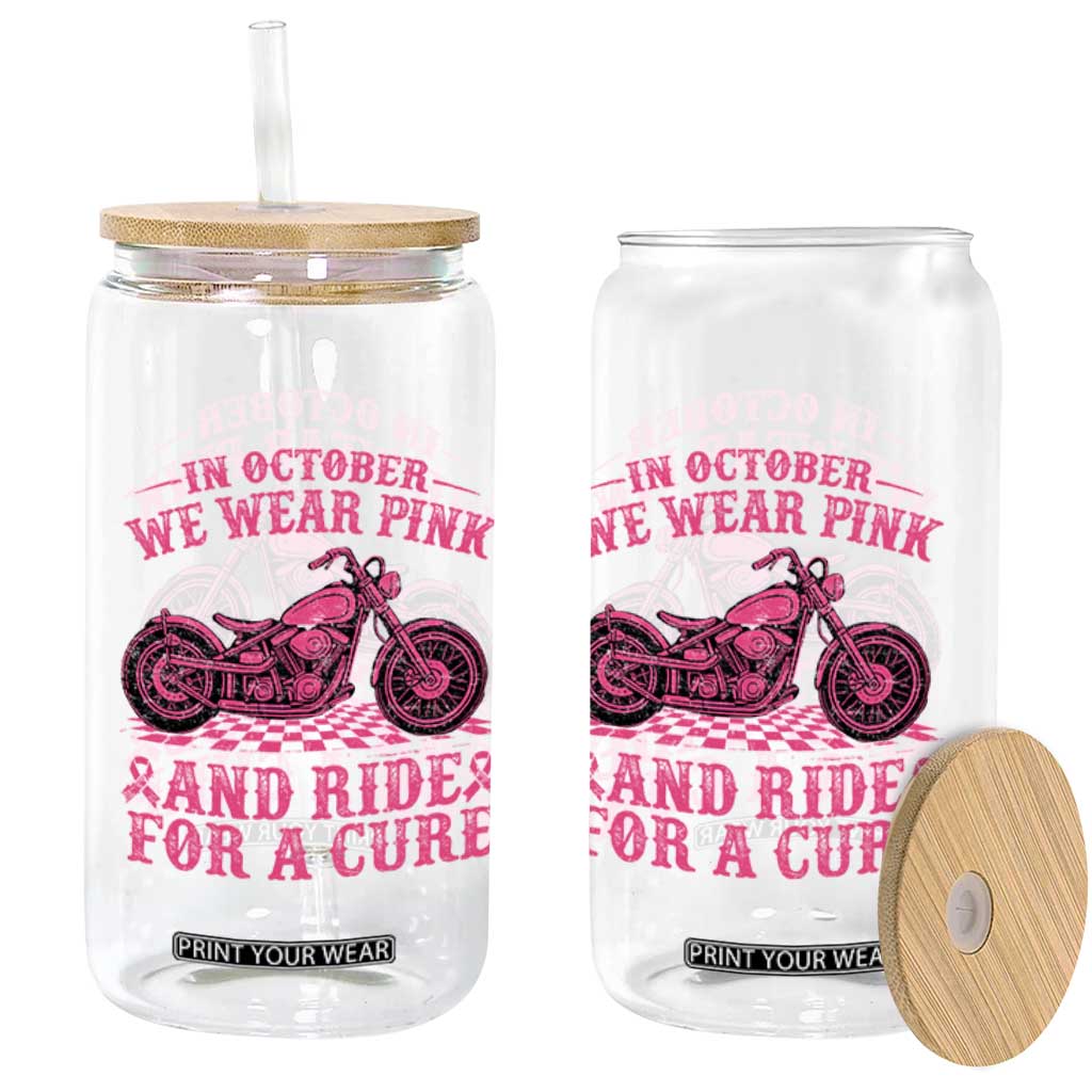 Breast Cancer Motorcycle Glass Can In October We Wear Pink Ride For A Cure TS10 Print Your Wear