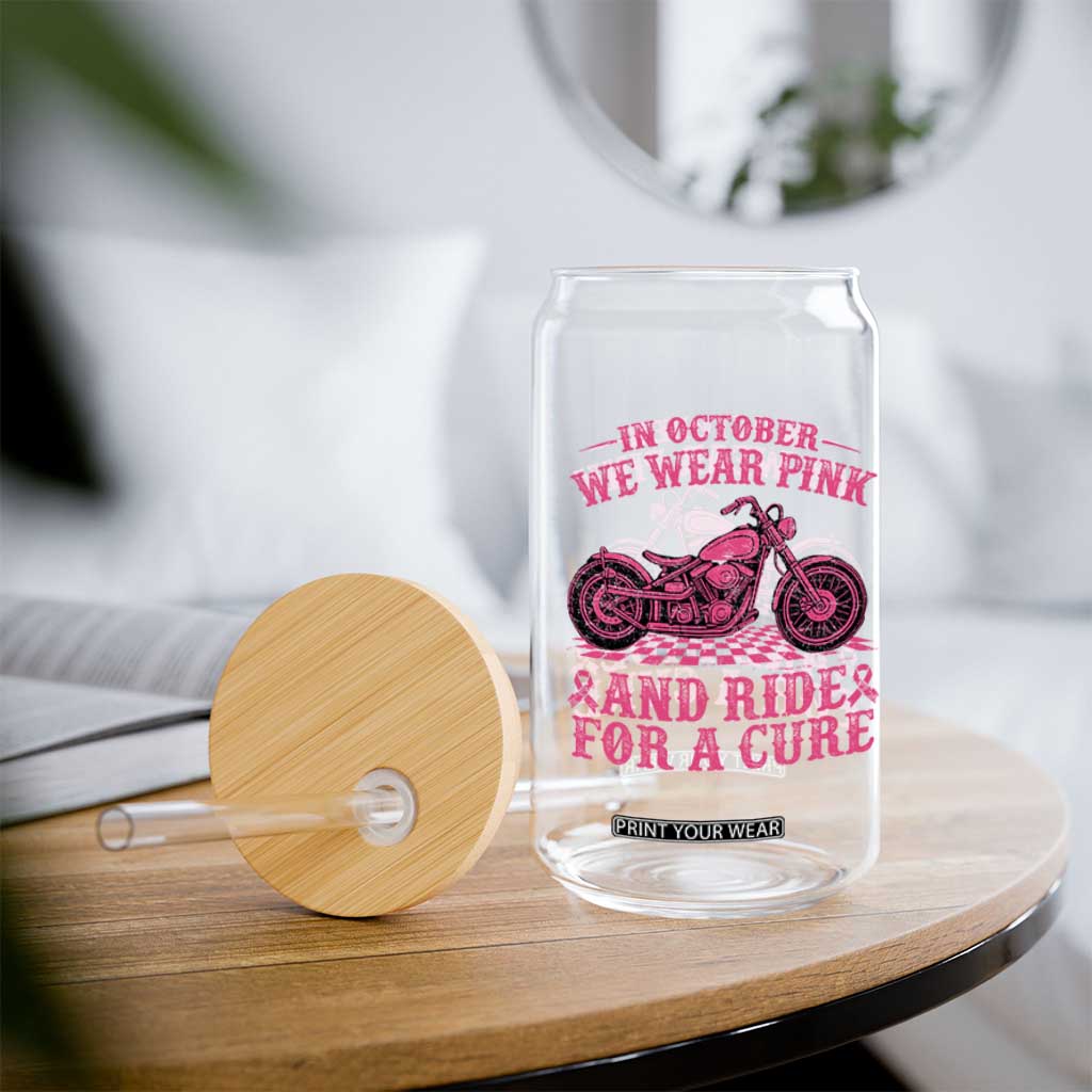 Breast Cancer Motorcycle Glass Can In October We Wear Pink Ride For A Cure TS10 Print Your Wear