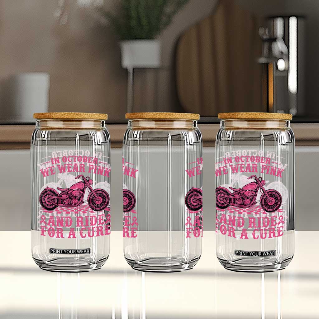 Breast Cancer Motorcycle Glass Can In October We Wear Pink Ride For A Cure TS10 Print Your Wear