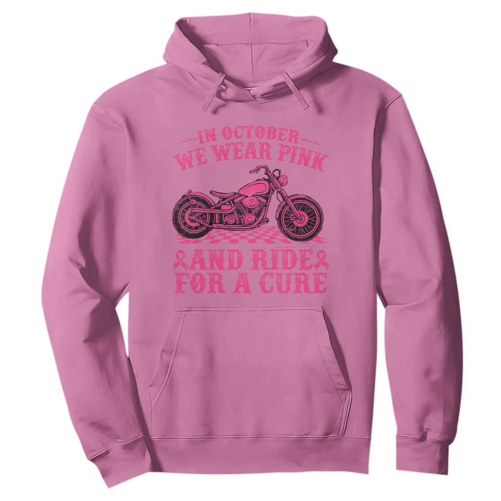 Breast Cancer Motorcycle Hoodie In October We Wear Pink Ride For A Cure TS10 Azalea Print Your Wear