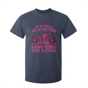 Breast Cancer Motorcycle T Shirt For Kid In October We Wear Pink Ride For A Cure TS10 Navy Print Your Wear
