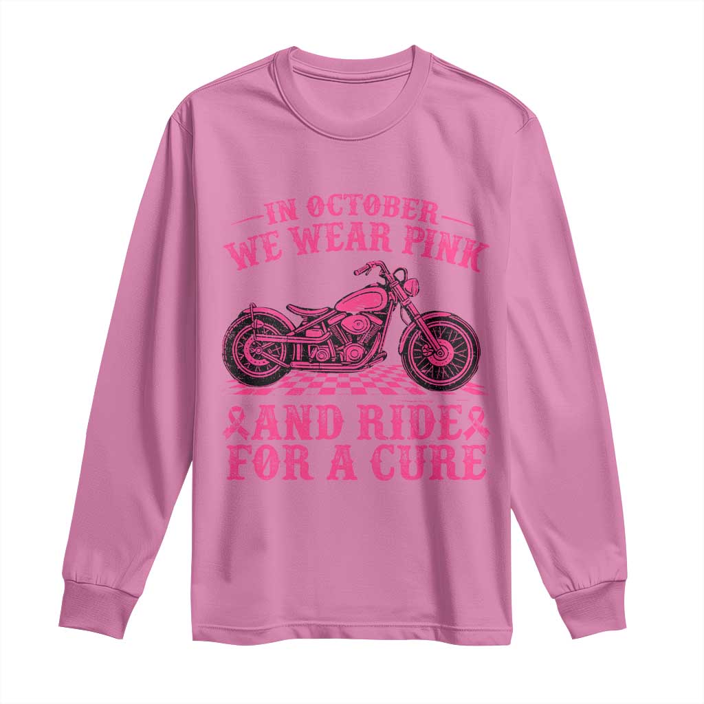 Breast Cancer Motorcycle Long Sleeve Shirt In October We Wear Pink Ride For A Cure TS10 Azalea Print Your Wear