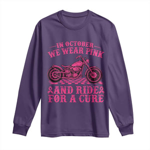 Breast Cancer Motorcycle Long Sleeve Shirt In October We Wear Pink Ride For A Cure TS10 Purple Print Your Wear