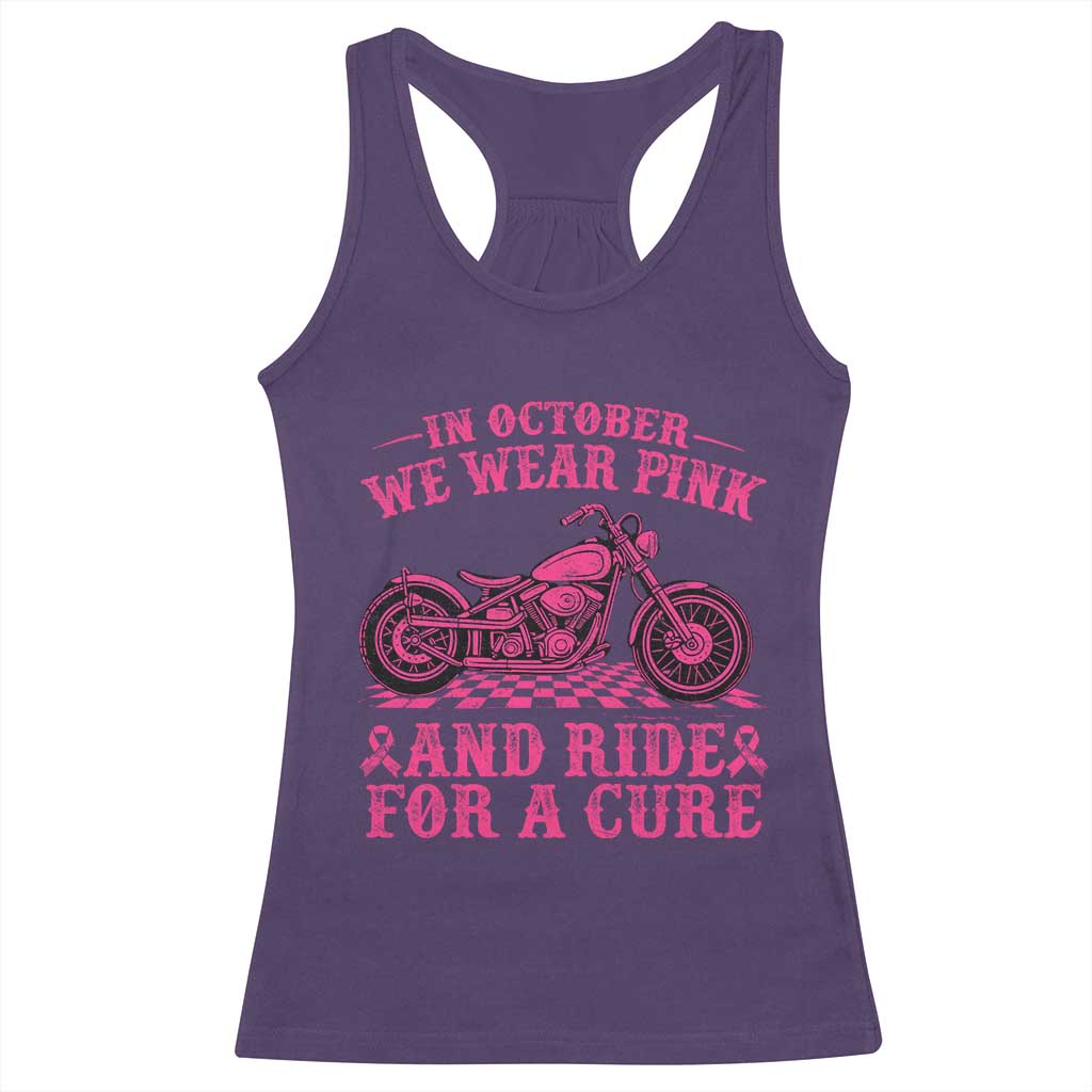 Breast Cancer Motorcycle Racerback Tank Top In October We Wear Pink Ride For A Cure TS10 Purple Print Your Wear