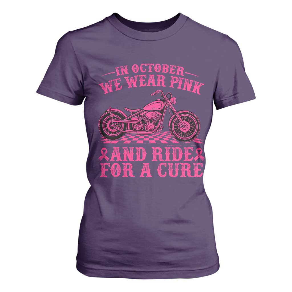 Breast Cancer Motorcycle T Shirt For Women In October We Wear Pink Ride For A Cure TS10 Purple Print Your Wear
