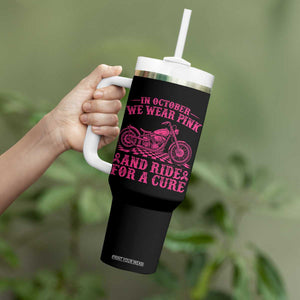 Breast Cancer Motorcycle Tumbler With Handle In October We Wear Pink Ride For A Cure TS10 Print Your Wear