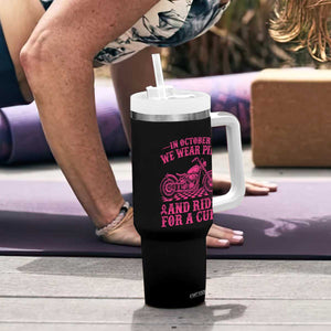 Breast Cancer Motorcycle Tumbler With Handle In October We Wear Pink Ride For A Cure TS10 Print Your Wear