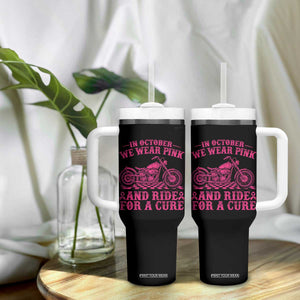 Breast Cancer Motorcycle Tumbler With Handle In October We Wear Pink Ride For A Cure TS10 Print Your Wear