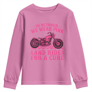 Breast Cancer Motorcycle Youth Sweatshirt In October We Wear Pink Ride For A Cure TS10 Azalea Print Your Wear