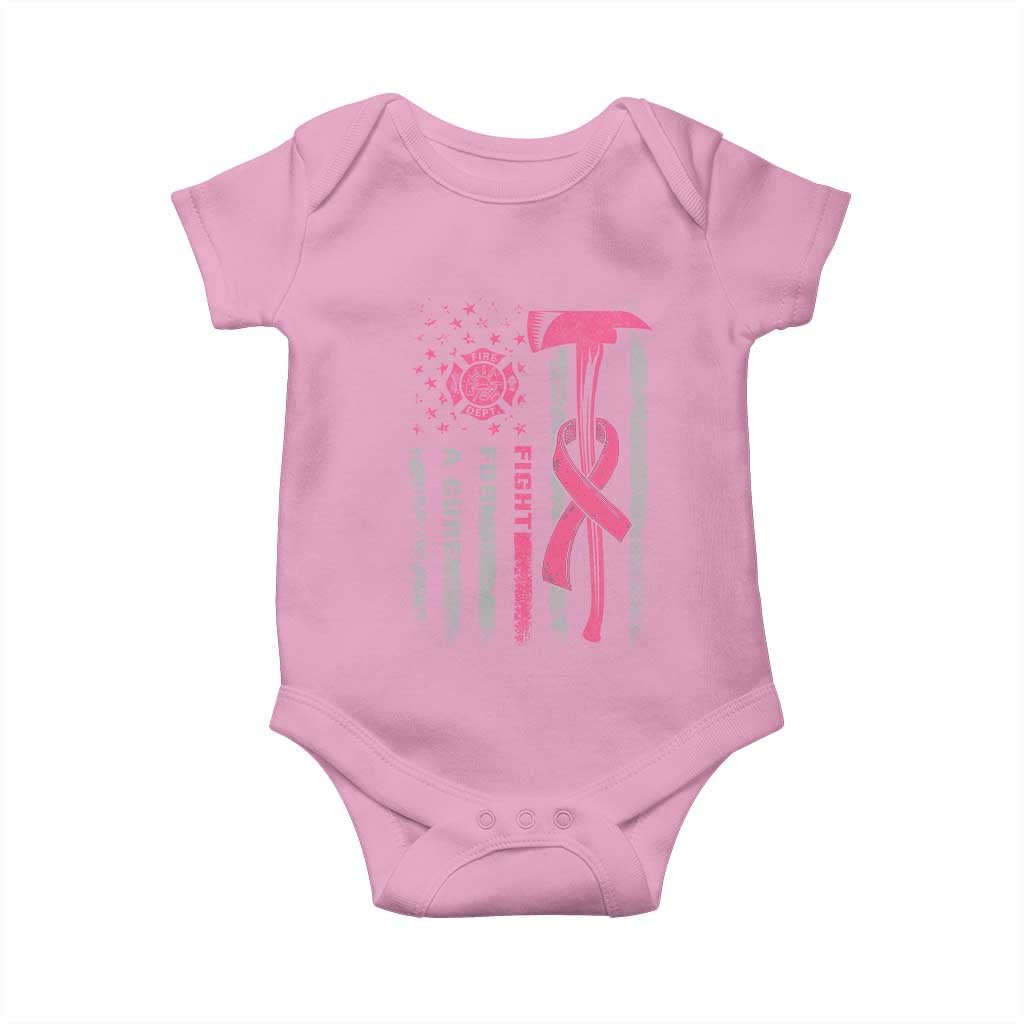 Firefighter Breast Cancer Awareness Baby Onesie Fight For A Cure American Flag TS10 Light Pink Print Your Wear