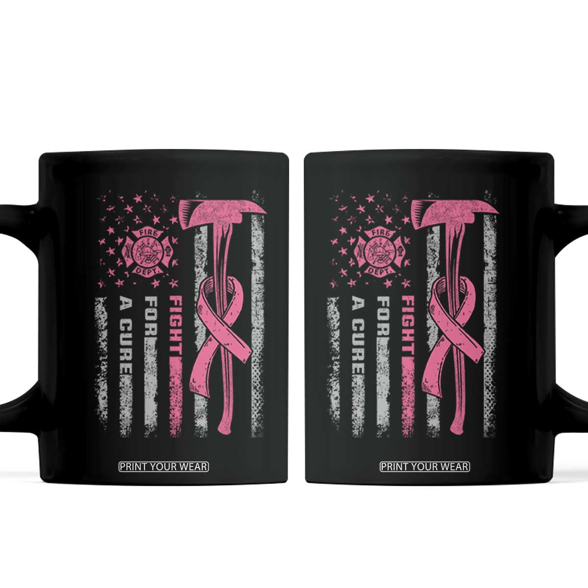 Firefighter Breast Cancer Awareness Coffee Mug Fight For A Cure American Flag TS10 Black Print Your Wear