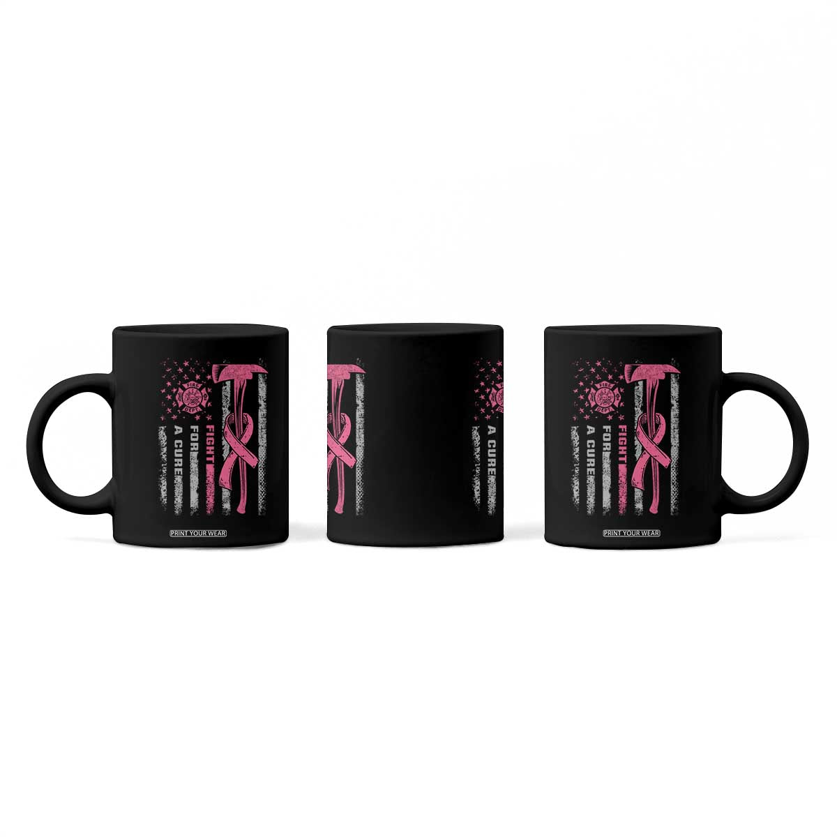 Firefighter Breast Cancer Awareness Coffee Mug Fight For A Cure American Flag TS10 Print Your Wear
