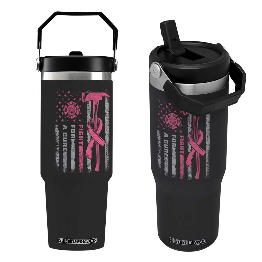 Firefighter Breast Cancer Awareness Flip Straw Tumbler Fight For A Cure American Flag TS10 One Size: 30 oz Black Print Your Wear