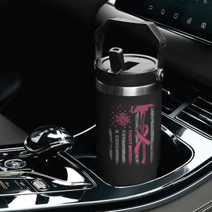 Firefighter Breast Cancer Awareness Flip Straw Tumbler Fight For A Cure American Flag TS10 Print Your Wear