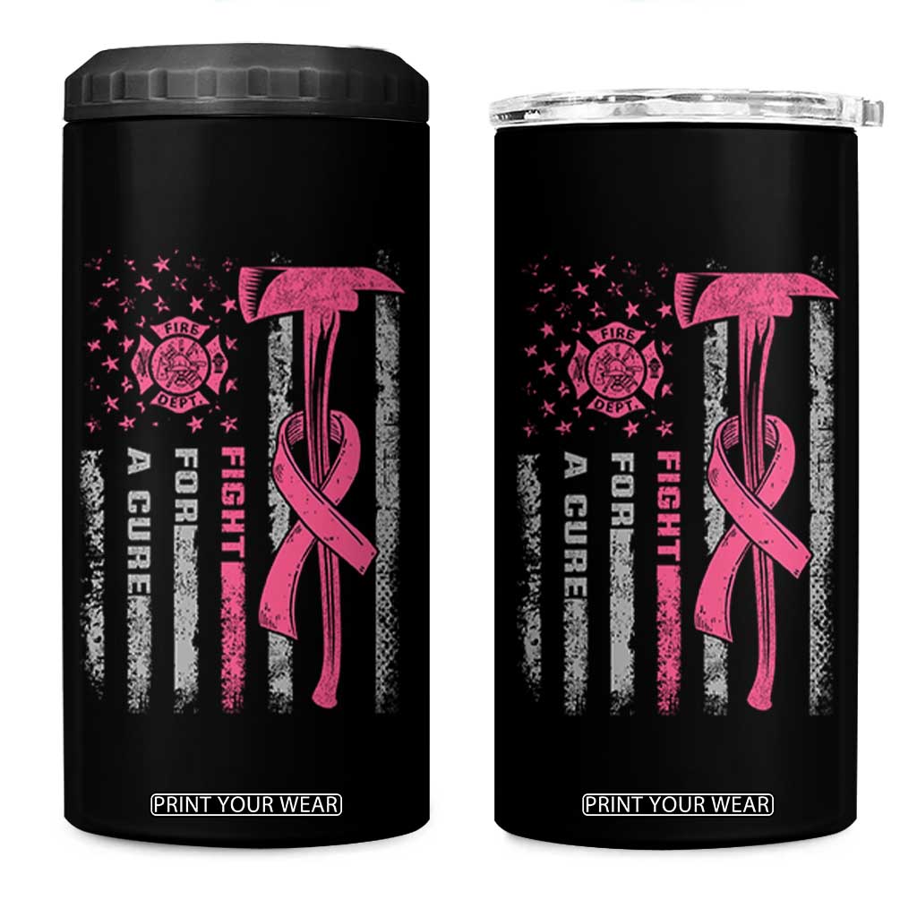 Firefighter Breast Cancer Awareness 4 in 1 Can Cooler Tumbler Fight For A Cure American Flag TS10 One Size: 16 oz Black Print Your Wear
