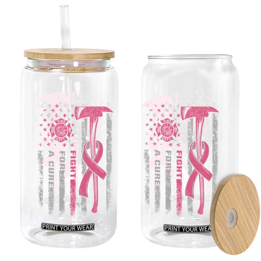 Firefighter Breast Cancer Awareness Glass Can Fight For A Cure American Flag TS10 Print Your Wear