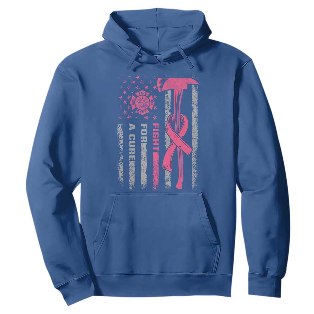 Firefighter Breast Cancer Awareness Hoodie Fight For A Cure American Flag TS10 Royal Blue Print Your Wear