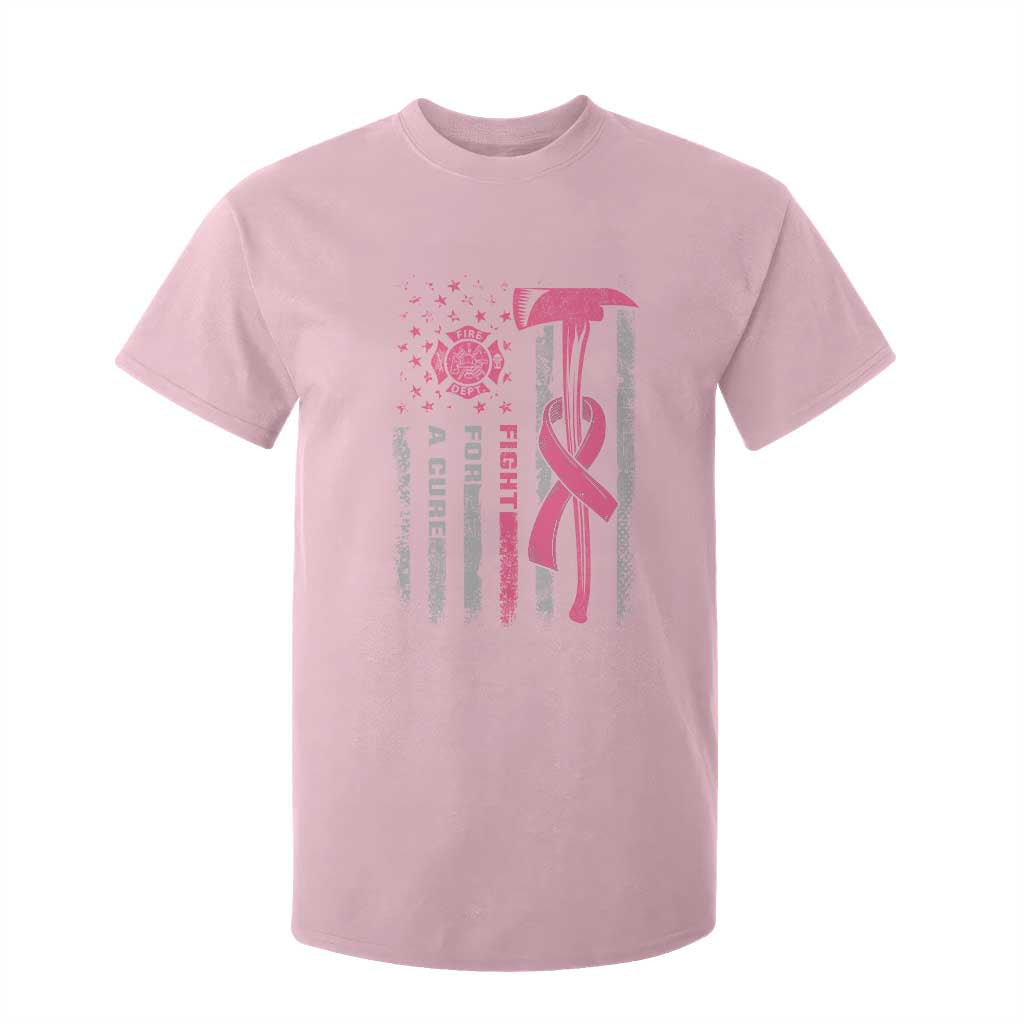 Firefighter Breast Cancer Awareness T Shirt For Kid Fight For A Cure American Flag TS10 Light Pink Print Your Wear