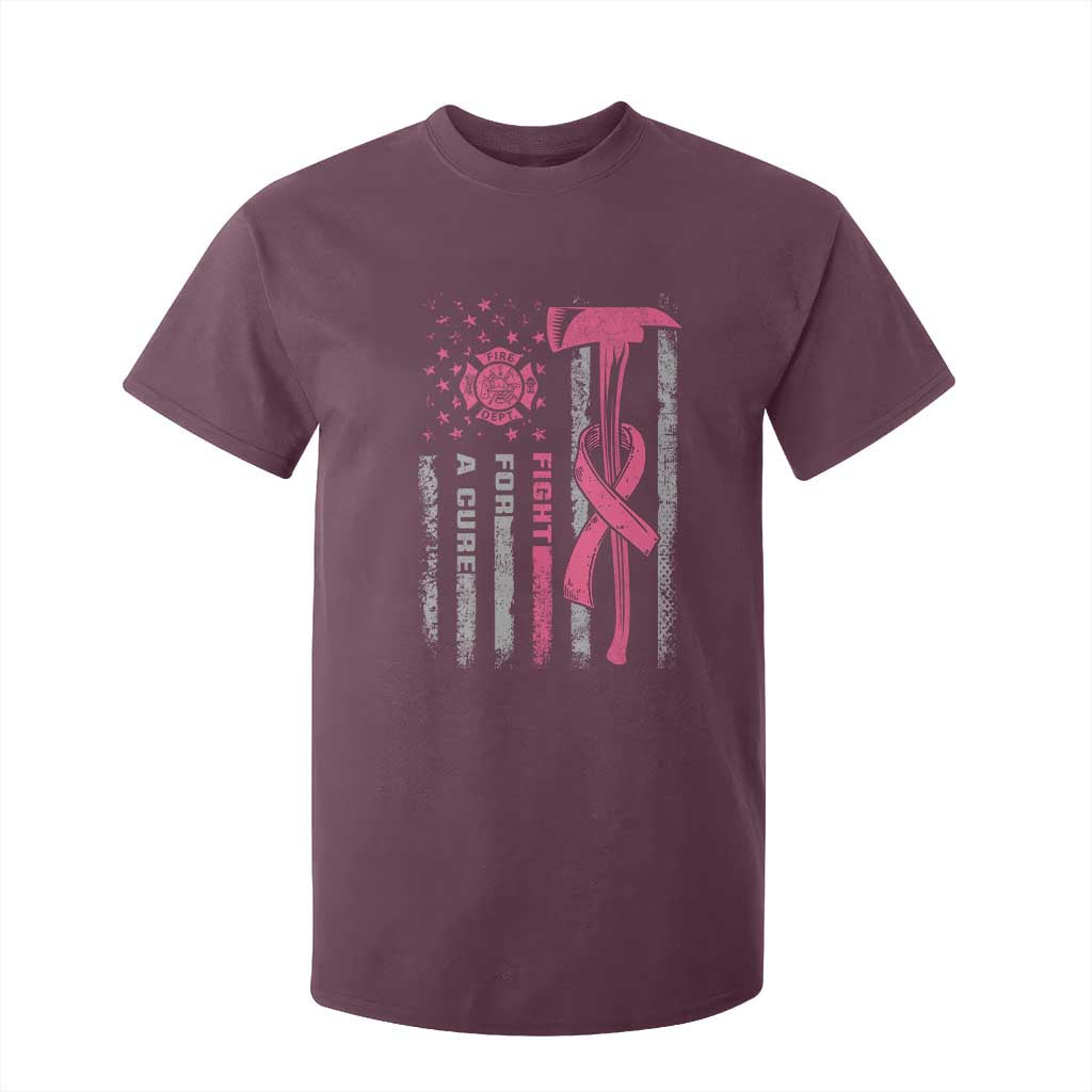 Firefighter Breast Cancer Awareness T Shirt For Kid Fight For A Cure American Flag TS10 Maroon Print Your Wear