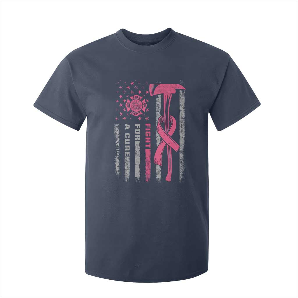 Firefighter Breast Cancer Awareness T Shirt For Kid Fight For A Cure American Flag TS10 Navy Print Your Wear
