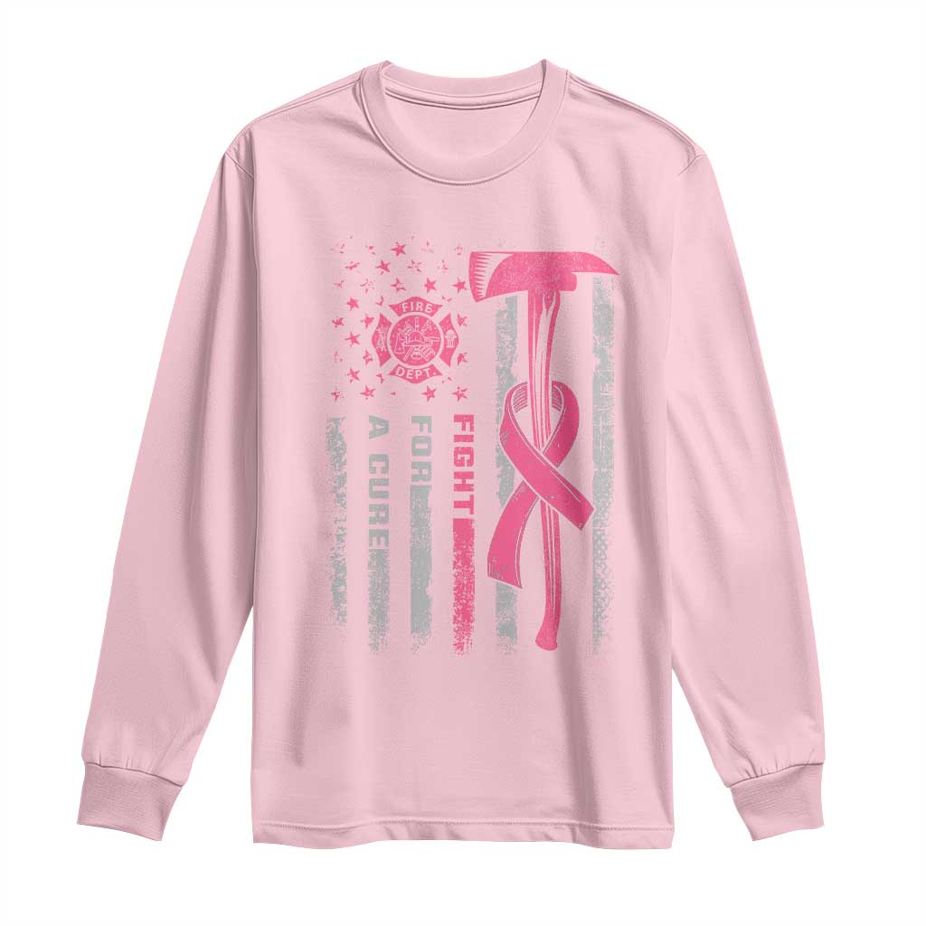 Firefighter Breast Cancer Awareness Long Sleeve Shirt Fight For A Cure American Flag TS10 Light Pink Print Your Wear