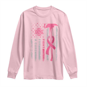 Firefighter Breast Cancer Awareness Long Sleeve Shirt Fight For A Cure American Flag TS10 Light Pink Print Your Wear