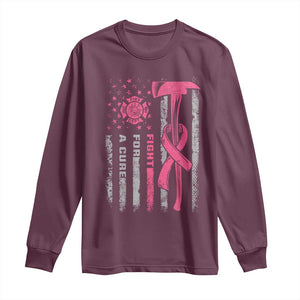 Firefighter Breast Cancer Awareness Long Sleeve Shirt Fight For A Cure American Flag TS10 Maroon Print Your Wear