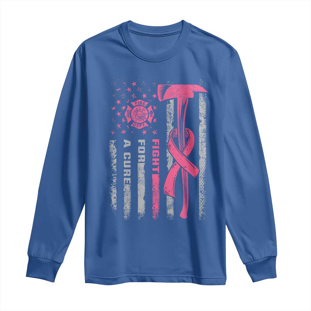 Firefighter Breast Cancer Awareness Long Sleeve Shirt Fight For A Cure American Flag TS10 Royal Blue Print Your Wear