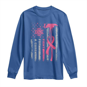 Firefighter Breast Cancer Awareness Long Sleeve Shirt Fight For A Cure American Flag TS10 Royal Blue Print Your Wear