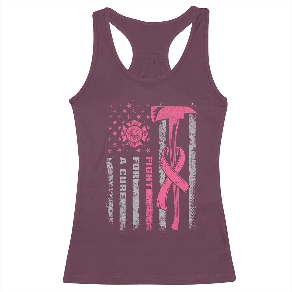 Firefighter Breast Cancer Awareness Racerback Tank Top Fight For A Cure American Flag TS10 Maroon Print Your Wear