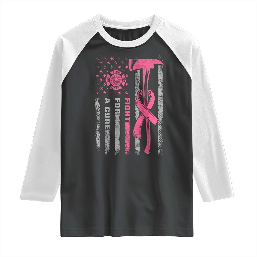 Firefighter Breast Cancer Awareness Raglan Shirt Fight For A Cure American Flag TS10 Black White Print Your Wear